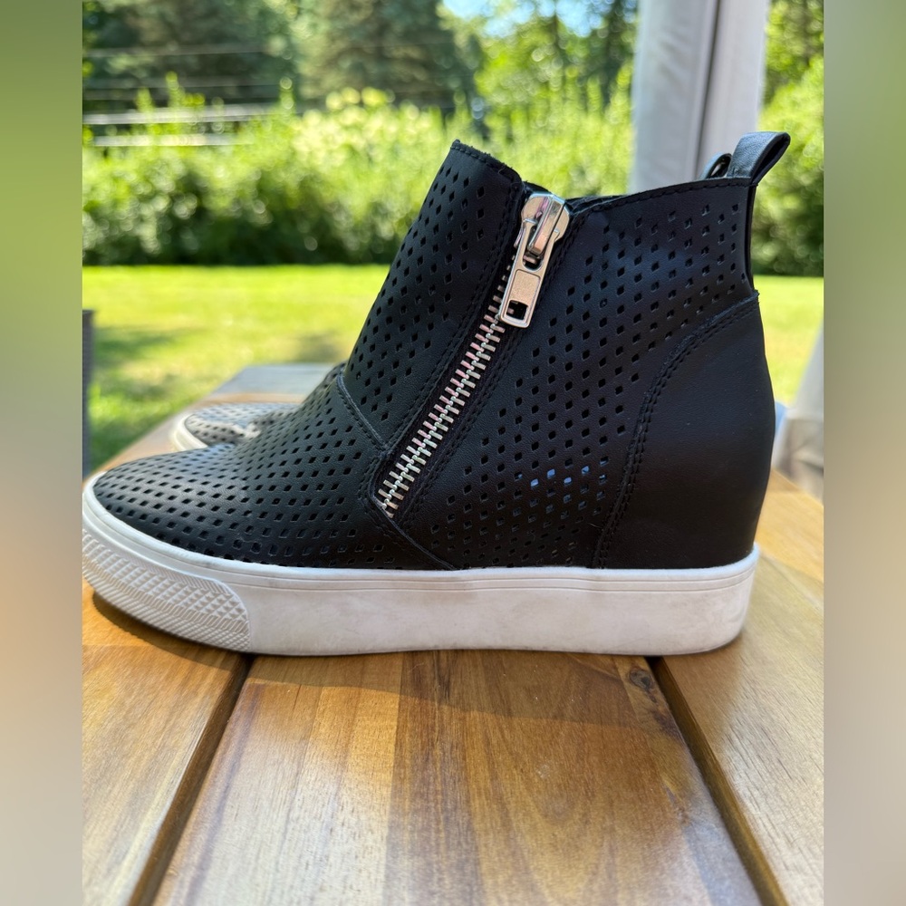 Steve Madden Black Perforated Wedge Sneakers